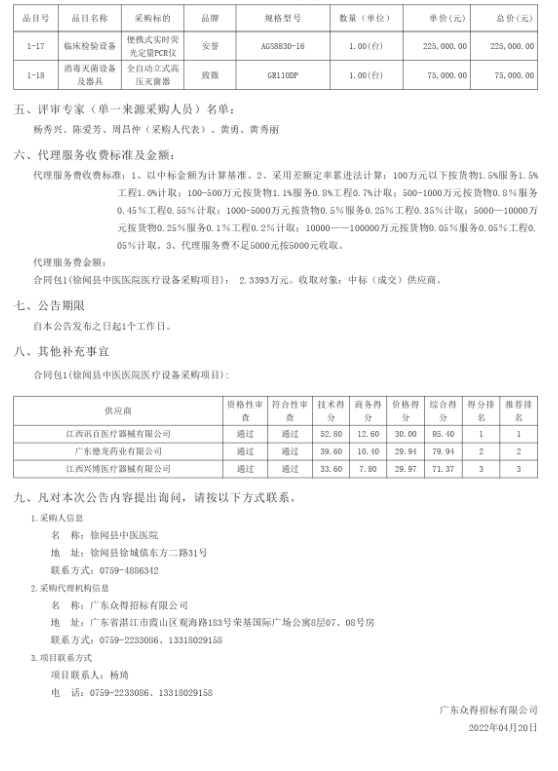 徐聞縣中醫(yī)醫(yī)院醫(yī)療設(shè)備采購項(xiàng)目(采購項(xiàng)目編號(hào)：ZDZJ22-Z21029)中標(biāo)公告(圖2)