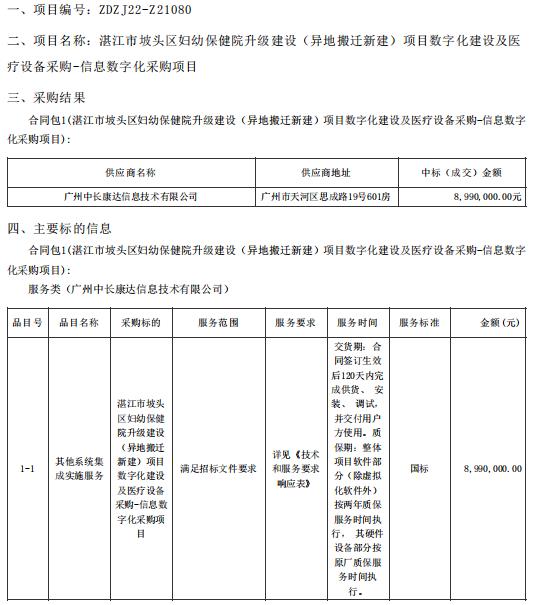 湛江市坡頭區(qū)婦幼保健院升級建設(shè)（異地搬遷新建）項目數(shù)字化建設(shè)及醫(yī)療設(shè)備采購-信息數(shù)字化采購項目【項目編號：ZDZJ22-Z21080】結(jié)果公告(圖1)