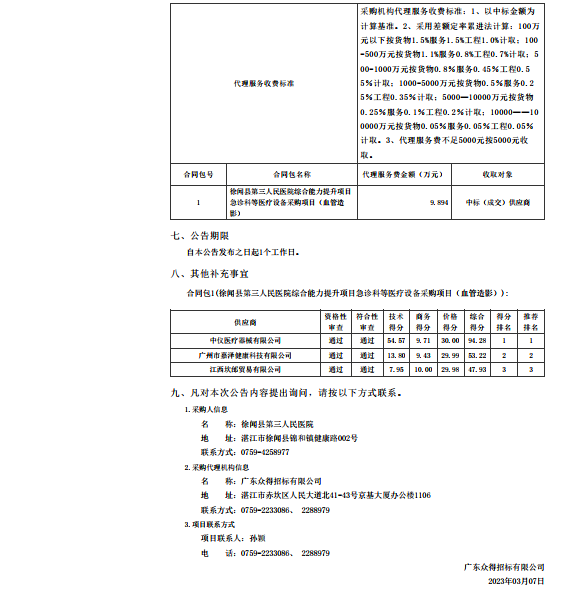 徐聞縣第三人民醫(yī)院綜合能力提升項目急診科等醫(yī)療設(shè)備采購項目（血管造影）【項目編號： ZDZJ22-Z21147】中標公告(圖2)