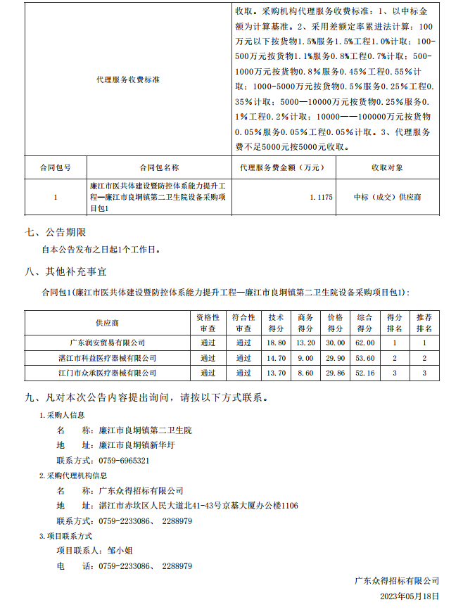 廉江市醫(yī)共體建設暨防控體系能力提升工程—廉江市良垌鎮(zhèn)第二衛(wèi)生院設備采購項目【項目編 號：ZDZJ23-Z05030】（包 1）結果公告(圖2)